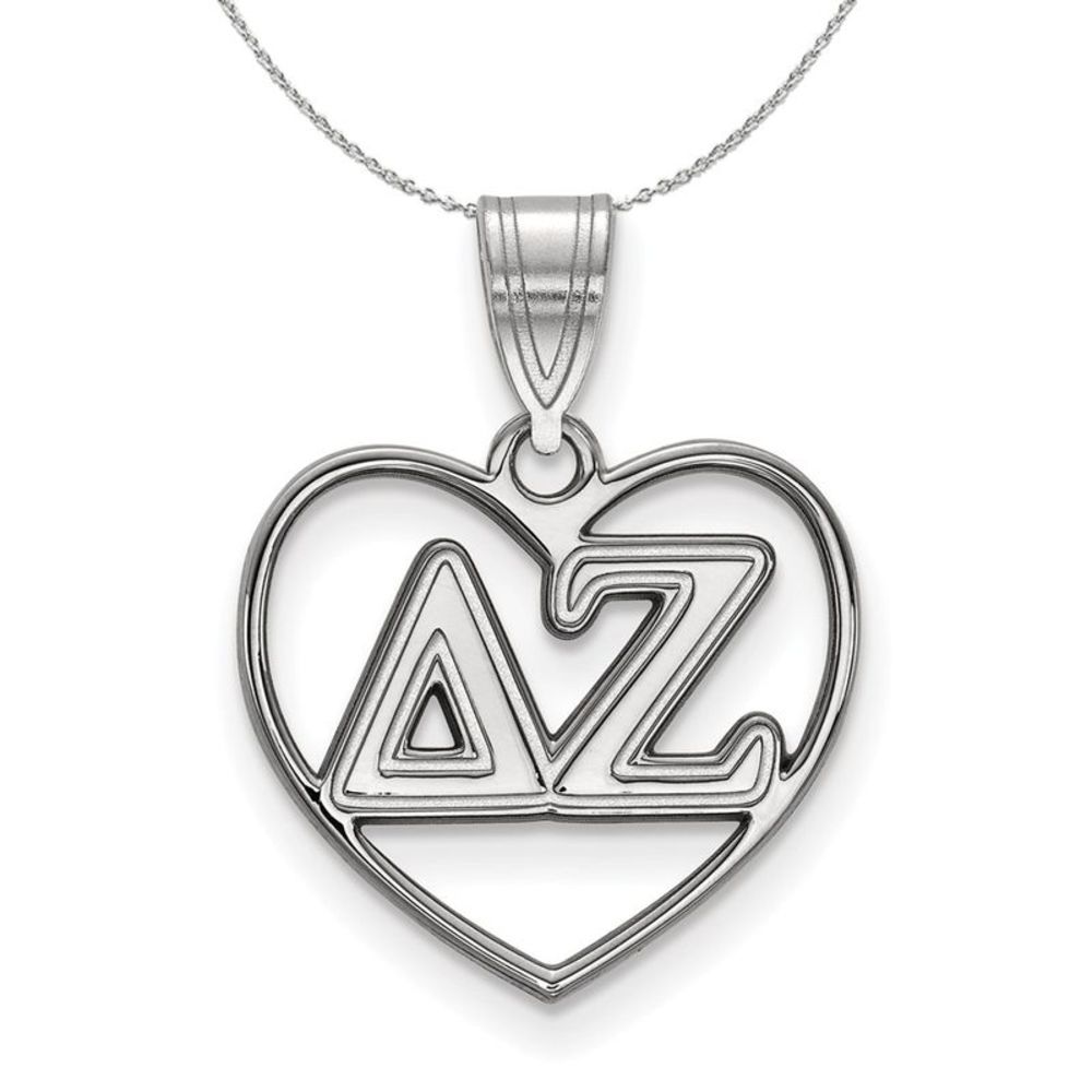 Sterling Silver Delta Zeta Heart Greek Necklace - 16 Inch